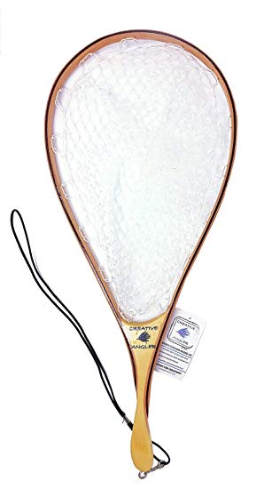 Fly Fishing Net with Rubber Basket and Wooden Handle - Angler Size