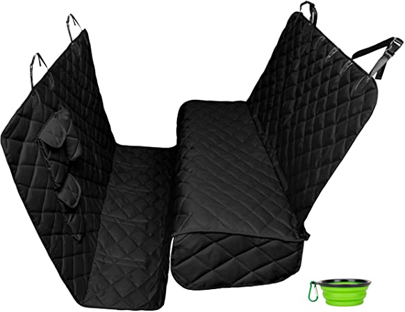 Tapiona XXL Dog Seat Cover - 63Wx94L XXL Back Seat Cover for Cars, Trucks & SUVs - Pet Hammock, Heavy Duty, Waterproof, Nonslip, No Odor, Seat Anchors, Washable   Pet Travel Bowl