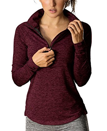 icyzone Women's Workout Yoga Track Jacket 1/2 Zip Long Sleeve Running Shirt