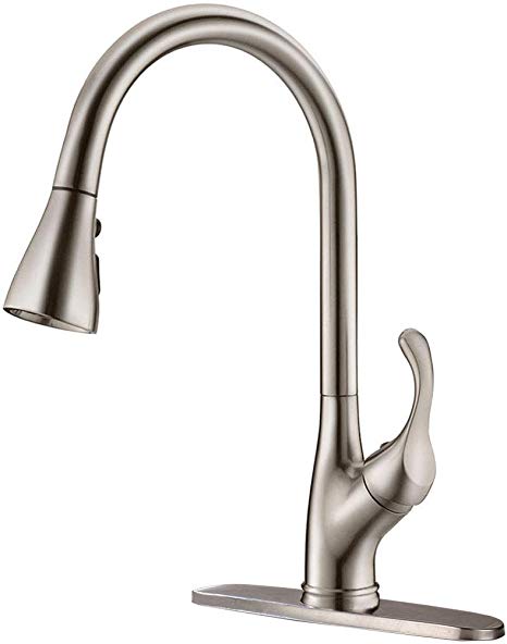 APPASO Pull Down Kitchen Faucet with Sprayer Stainless Steel Brushed Nickel - Single Handle Commercial High Arc Pull Out Spray Head Kitchen Sink Faucets with Deck Plate