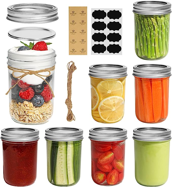 ComSaf Small Mason Jars 8oz - 8 Pack, Regular Mouth Mason Jar with Lids and Seal Bands, Glass Half Pint Canning Jar for Spice, Jam, Honey, Pickle, Dessert, Shower Wedding Favors, DIY Candles Decor