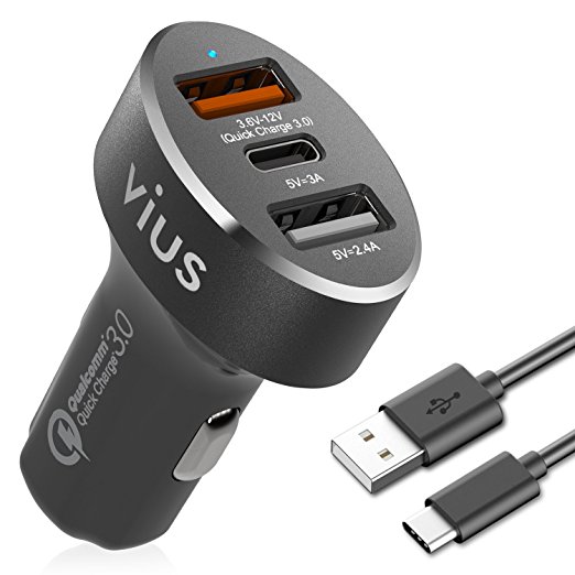 vius 54W 3-Port Quick Charge 3.0 USB Car Charger [Black] – Best for iPhone 7 6S 6 Plus 6 5SE 5S 5 5C 4S, iPad Pro Air 2 mini, Samsung Galaxy S7 S6 Edge Plus Note 5 4, LG G5 G4, HTC, Nexus and More