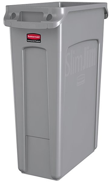 Rubbermaid Commercial Slim Jim Receptacle with Venting Channels, Rectangular, Plastic, 23 Gallons, Gray (FG354060GRAY)