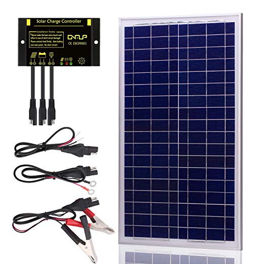 SUNER POWER 30 Watts 12V Off Grid Solar Panel Kit - Waterproof 30W Solar Panel   Photocell 10A Solar Charge Controller with Work Time Setting   SAE Connection Cable Kits