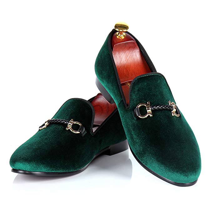 Men Velvet Loafers Handmade Buckle Wedding Shoes