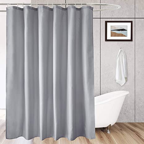 AooHome Short 72x66 inch Shower Curtain Liner, Durable Fabric Solid Color Shower Curtin with Hooks, Reinforced Grommets, Weighted Hem, Waterproof, Light Grey, 72 Width by 66 Height inch