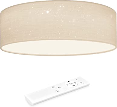 Navaris Flush Mount Ceiling Light - 15.75" Diameter Drum Lamp Shade Dimmable LED Fixture with Sparkling Star Effect and Remote Control - White