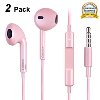 Cablex(TM)2Pack Earphones/Headphones/Earbuds/Headsets with Remote Control and Mic for iPhone 6/6s/6 Plus/6s Plus/ 5/5c/5s, iPad/iPod and More(Rose Golden)