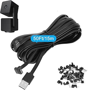 Uogw 50FT Power Cable Compatible with WYZE Cam Pan V3, USB to 90 Degree Micro USB Extension Charging Cable for WYZE Cam Pan V3,L-Shaped Flat Power Cord (Black)