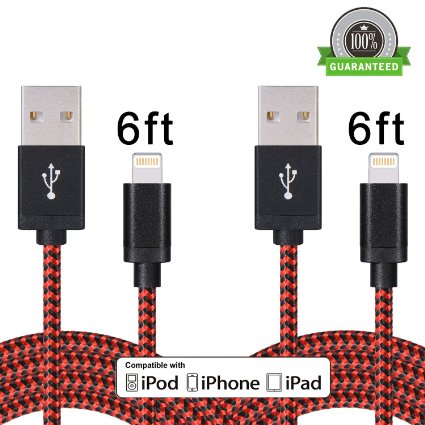 Amoner 2Pack 6ft iPhone Lightning to USB Charging Cable Popular Nylon Braided 8 Pin Power Charger Cord for Apple iPhone SE/6s/6s plus/6/6 plus/5s/5c/5, iPad Air/Mini, iPod Nano/Touch