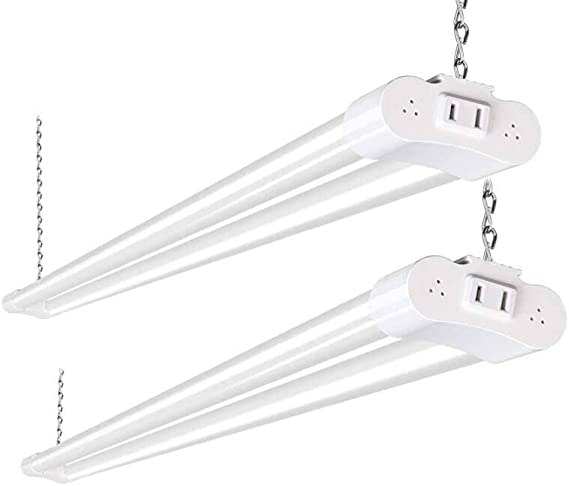 2 Pack 4FT Linkable LED Shop Light for Garage, 4400lm, 4FT 42W Utility Light Fixture, 5000K Daylight LED Workbench Light with Plug, Hanging or Surface Mount, White - ETL