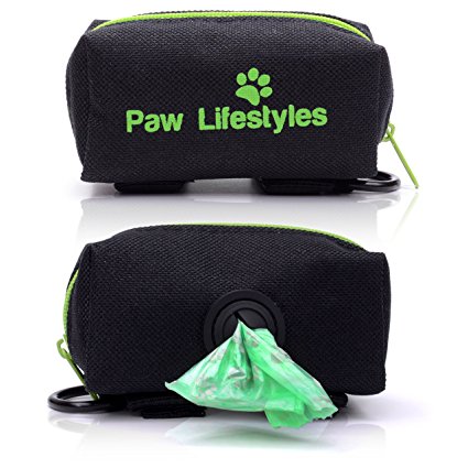 Dog Poop Bag Dispenser Leash Attachment By Paw Lifestyles - Fits Any Dog Leash - Includes Free Roll Of Doggy Bags, Perfect for Dog Walking, Running or Hiking