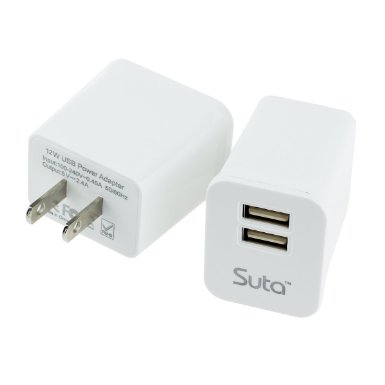 Wall Charger - Suta 12W 2.4A Dual USB Travel Wall Charger with Smart IC Technology for iPhone, iPad, Samsung Galaxy, HTC Nexus Moto Blackberry, Bluetooth Speaker Headset & Power Bank, White