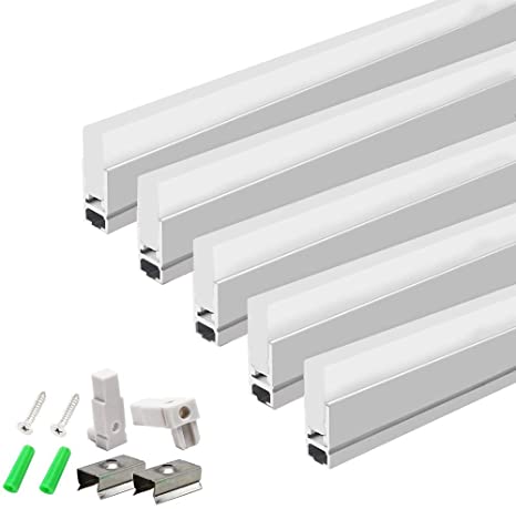 LightingWill 5Pack 3.3ft/1M LED Crystal Aluminum Channel System 8.5mm Ultra Thin Silver Track Extrusion Profile with Acrylic Frosted Covers Kit for LED Strip Light Installation