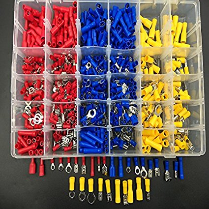 720Pcs Electrical Connectors,Sopoby Mixed Assorted Lug Kit Insulated Spade Wire Connector Crimp Terminal Spade Ring Set