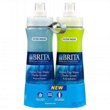 Brita Sport Water Filter Bottle, Twin Pack, Blue and Green, 20 Ounce
