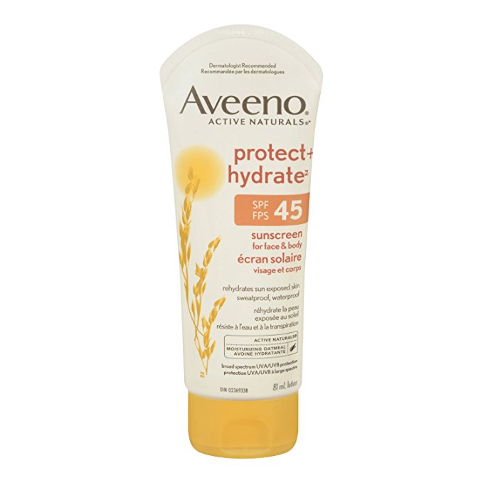 Aveeno Suncreen Lotion SPF 45, Active Naturals Protect and Hydrate for Face and Body, Water Resistant, 81ml