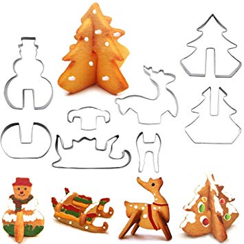 XYBAGS 3D Christmas Cookie Cutters Set, 8 Piece Cookie Cutters, Holiday Cookie Biscuit Cutter Set - Snowman, Christmas Tree, Reindeer and Sled for Kids Christmas Party