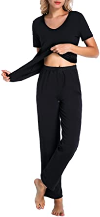 Chamllymers Women's V-Neck Sleepwear Cotton Short Sleeve Pajama Set