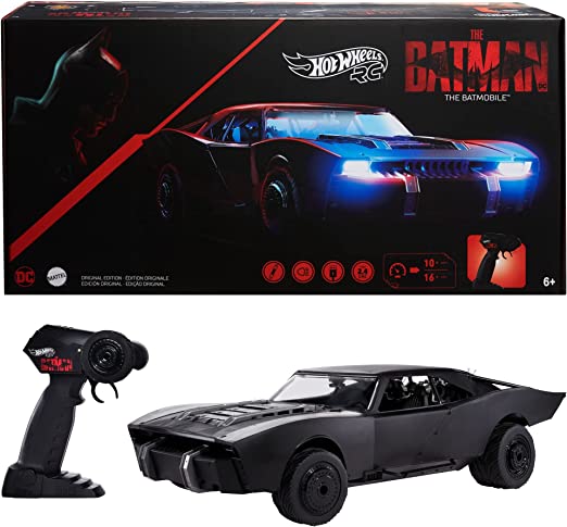 Hot Wheels RC The Batman Batmobile, Remote-Controlled 1:10 Scale Toy Vehicle from The Movie, USB Rechargeable Controller, Gift for Fans of Cars & Comics & Kids 5 Years Old & Up [Amazon Exclusive]