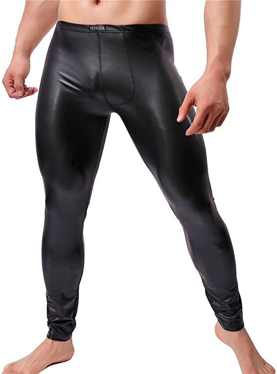 YUFEIDA Men's Faux Leather Tight Pants Man Leggings PVC Long Trousers