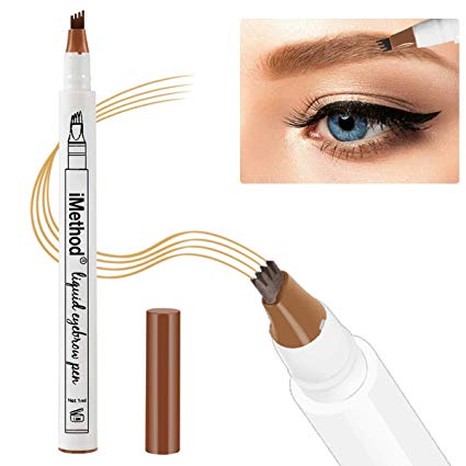 Eyebrow Tattoo Pen - iMethod Microblading Eyebrow Pencil with a Micro-Fork Tip Applicator Creates Natural Looking Brows Effortlessly and Stays on All Day, Light Brown