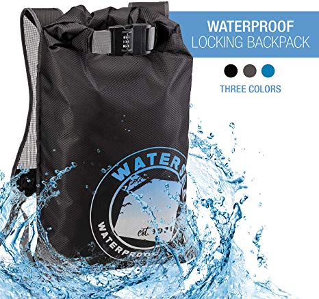 WaterSeals Locking Backpack   Waterproof Bag for Women & Men with Ripstop Material & Anti-Theft Combination Lock to Protect Wallet, iPhone or Valuables at the Beach, Pool, Skiing, or Camping