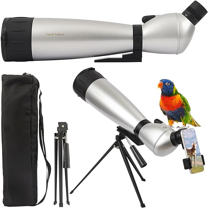 Fetch Falcon 30-90X90 FMC HD Spotting Scope (2023 Third Generation, Water-Resistance Long Range Spotting) with Metal Tripod and Carry Bag (30-90X90 with Phone Holder)