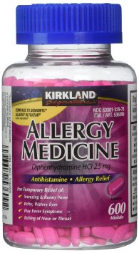 Diphenhydramine HCI 25 Mg - Kirkland Brand - Allergy Medicine and AntihistamineCompare to Active Ingredient of Benadryl Allergy Generic - 600 Count