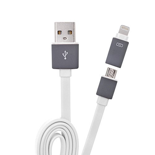 ISKTech Duo Universal 2-in-1 Fast Sync and Charge Cable with Lightning & Micro USB 8-pin Connectors for Iphone 6 6plus 5s 5c 5, Ipad Air, Ipod Nano 7th, Samsung, Htc, Other Android Smartphones (White)