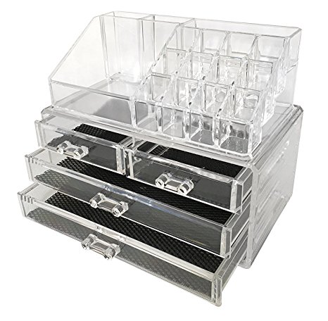 Jeronic Makeup Cosmetic Organizer Jewelry Case Storage Drawers, Two Pieces Set