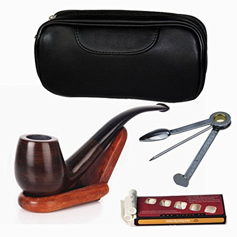 FeelGlad® Ebony Smoking Pipe with 10 Filter Element   Scraper   High Grade Pipe Pouches (style 1)