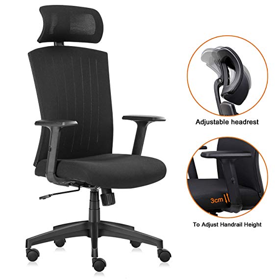 Ergonomic Mesh Office Chair, High-Back Swivel Computer Task Chairs - Lumbar and Head Support – Desk Chairs for Office Room Decor