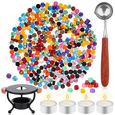 Sealing Wax, 306pcs Wax Seal Stamp Kit with Sealing Wax Beads, Wax Seal Warmer, Wax Stamp Spoon and Tealight Candles for Letter Sealing, Envelope Stamp, Crafts