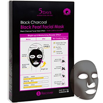 5 Days Black Charcoal Black Pearl Facial Mask for Skin Elasticity, Pore Care, and Intensive Moisture (5 Sheets)