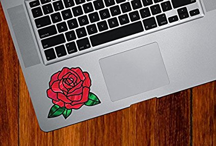 Rose Blossom D2 Stained Glass Style - Vinyl Decal for Trackpad | Tablet | Laptop - © YYDC (2.75"w x 3"h) (SMALL, RED)