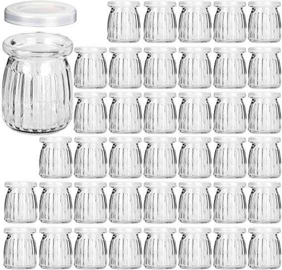 Glass Jars, KAMOTA 40 PACK 4 oz Yogurt Jars With PE Lids, Glass Pudding Jars Yogurt Jars Ideal for Jam, Honey, Wedding Favors, Shower Favors, Baby Foods (150ml)
