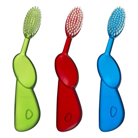 RADIUS Original Right Hand Toothbrush, Soft Bristles, Assorted Colors, Colors May Vary (Pack of 3)