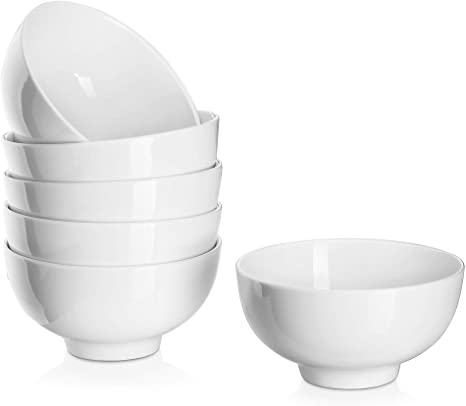 DOWAN 10 Ounce Small Bowl Set, 6 Packs Porcelain Bowls, Portion Control for Ice Cream, Dessert, Rice, Side Dishes, Food Prep or Serving, Dipping Sauce, Snack, Appetizer, 4.5 Inches, White