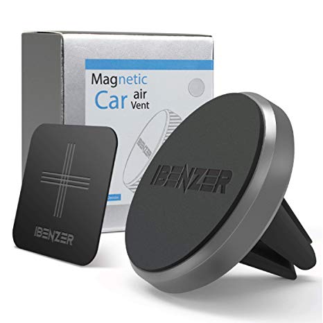 Magnetic Phone Car Mount, iBenzer Magon Cellphone Metal Air Vent Magic Cell Phone Holder for All Mobile Smartphones iPhone Samsung Galaxy Note Google Pixel, Gray,CMH-AV02MGY-A