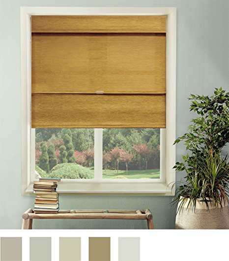 Chicology Cordless Magnetic Roman Shades / Window Blind Fabric Curtain Drape, Natural Woven, Privacy - Jamaican Antique Gold, 27"W X 64"H