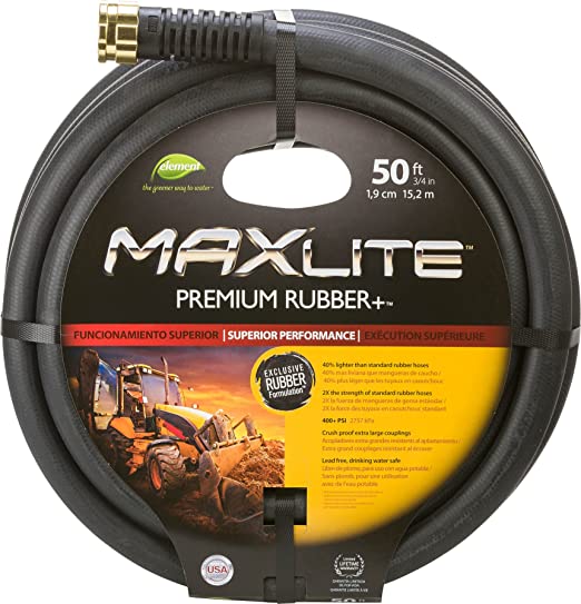 Swan Products CELSGC34050 Element MAXLite Premium Rubber  Water Hose with Crush Proof Couplings 50' x 3/4", Black
