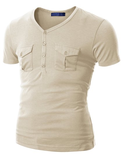 Doublju Mens Short Sleeve T-shirts with Patched Pocket