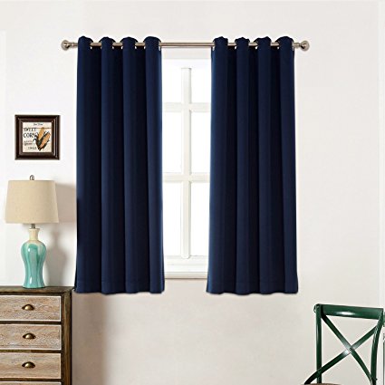 AMAZLINEN Sleep Well Blackout Curtains Toxic Free Energy Smart Thermal Insulated,52 W X 63 L Inch,Grommet Top,Set Of 2 Panels With Bonus Tie Back(Navy Blue)