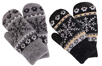 Women's Winter Fair Isle Knit Sherpa Lined Mittens - Set of 2 Pairs