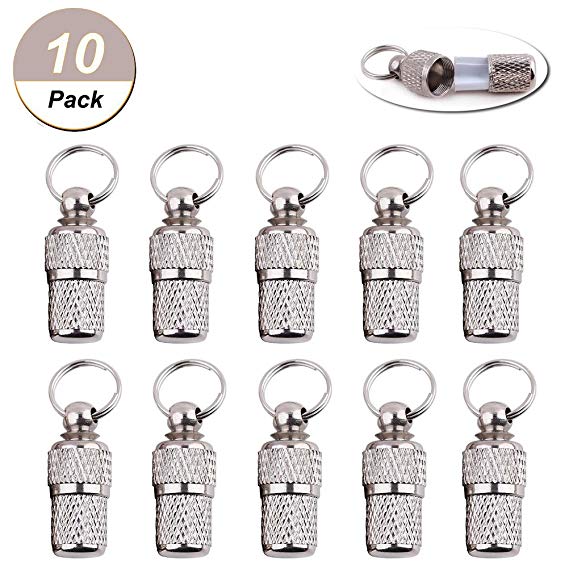 Pizies 10 Pack Mini Anti Lost Dog Cat ID Tag Stainless Steel Pets Address Name Label Barrel Tube Collar Pets Puppy ID Tube