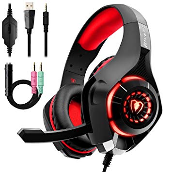 Gaming Headset PS4 Xbox One PC, Beexcellent New Noise Reduction Stereo Bass Surround Sound Gaming Headphones Microphone Laptop Tablet Mac iPad Smartphones Nintendo Switch Games … (RED)