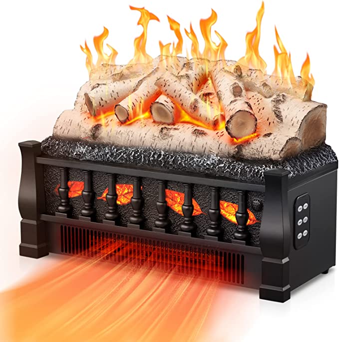 R.W.FLAME Electric Fireplace Log Set Heater 21IN, Remote Control, Flame Brightness Adjustable,Realistic Ember Bed,Overheating Protection for Home and Office Decor,1500W Whitish Gray logs