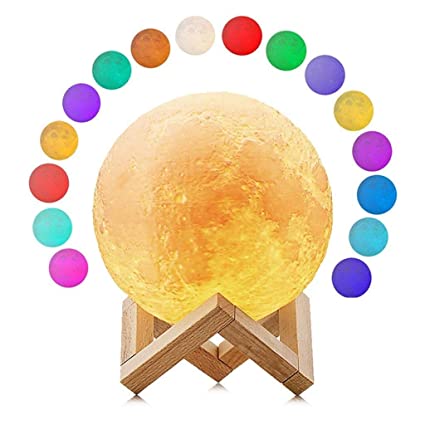 Moon Lamp 5.9 inch Diameter Moon Light 3D Printing with Stand,Touch Control and Remote Control with LED 16 Colors