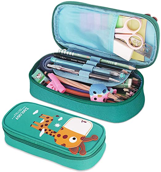 Pencil Case, Firesara Large Capacity Pen Case Pencil Bag Pouch Pen Pencil Marker Stationery Organizer with Zipper Big Storage Compartments for Teen Boys Girls Students School Office (Blue-Green)